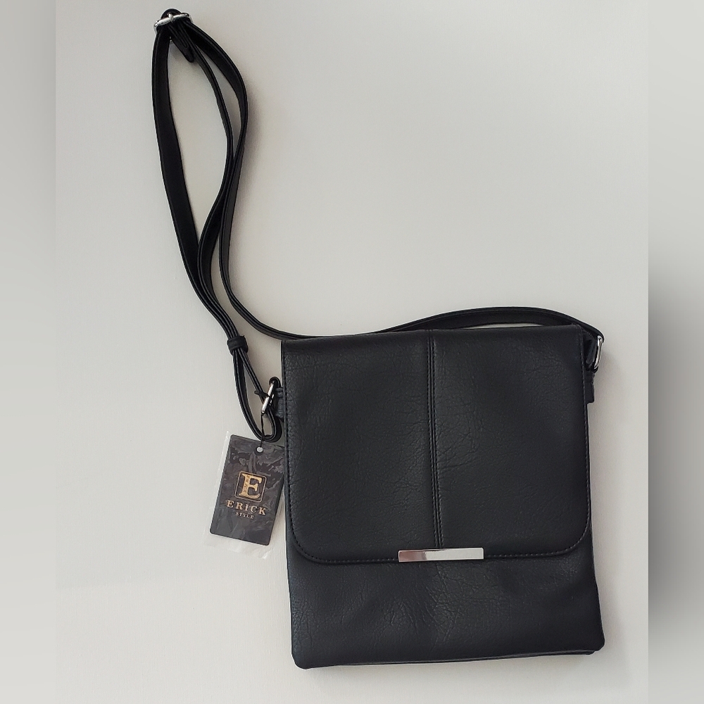 NWT Double Compartment  Vegan Leather Casual Handbag Shoulder / Crossbody Bag